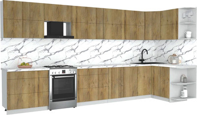 Кухонный гарнитур Интерлиния Мила Матте 1.5x4.0 Б PR (дуб вотан/дуб вотан/белый гранит)