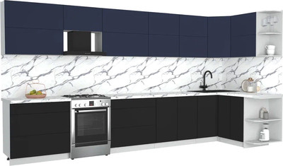 Кухонный гарнитур Интерлиния Мила Матте 1.5x4.0 Б PR (индиго/черный/белый гранит)