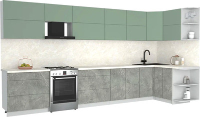Кухонный гарнитур Интерлиния Мила Матте 1.5x4.0 Б PR (мята/керамика/опал светлый)