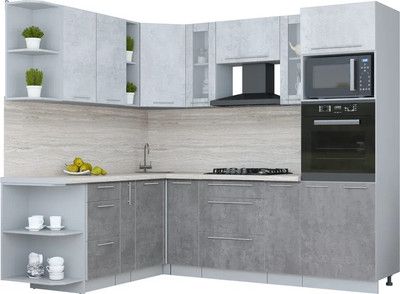 Кухонный гарнитур Интерлиния Мила Пластик 1.88x2.4 LV (оксид светлый/оксид темный/травертин серый)