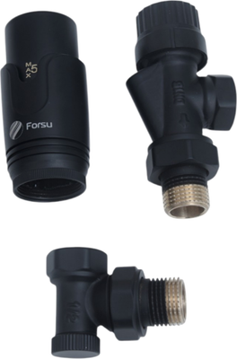 Комплект кранов для инженерного подключения Forsu 1/2" осевой с термоголовкой F001-BL (черный)