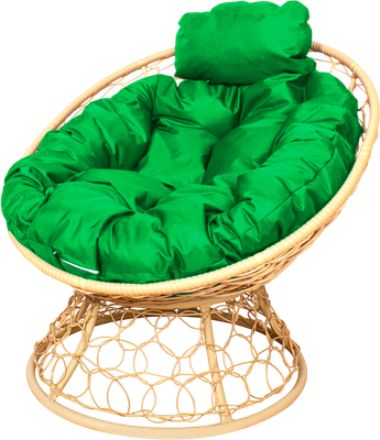 Кресло садовое M-Group Папасан мини / 12890504 (бежевый ротанг/зеленая подушка)