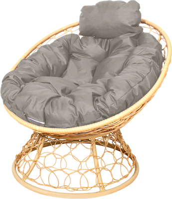 Кресло садовое M-Group Папасан мини / 12890509 (бежевый ротанг/серая подушка)