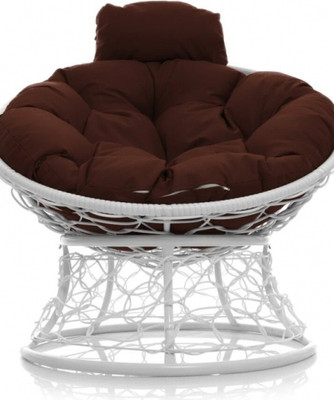 Кресло садовое M-Group Папасан мини / 12070115 (белый ротанг/какао подушка)