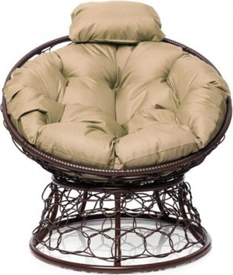 Кресло садовое M-Group Папасан мини / 12070212 (коричневый ротанг/лен подушка)