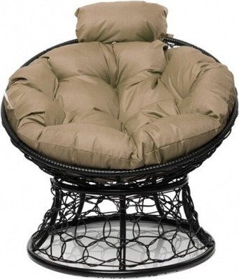Кресло садовое M-Group Папасан мини / 12070412 (черный ротанг/лен подушка)