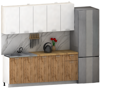Кухонный гарнитур Eligard Lion 2.0 (белый/дуб натуральный/дуб бунратти)