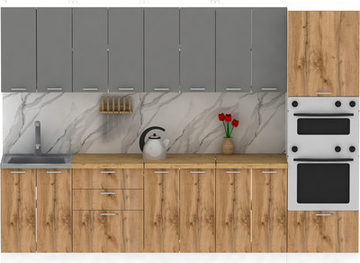 Кухонный гарнитур Eligard Lion 3.0 без столешницы (дымчатый алмаз/дуб натуральный)