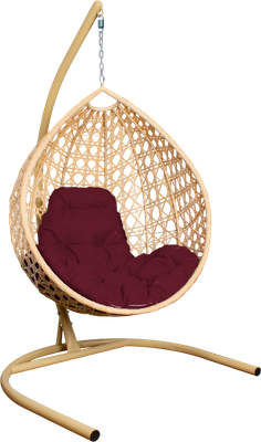 Кресло подвесное M-Group Капля Люкс / 11030502 (бежевый ротанг/бордовая подушка)