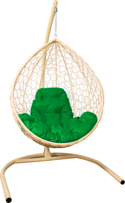 Кресло подвесное M-Group Капля / 11020504 (бежевый ротанг/зеленая подушка)