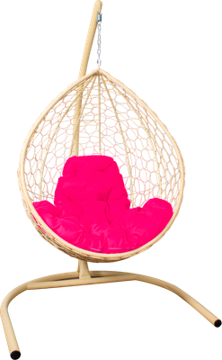 Кресло подвесное M-Group Капля / 11020508 (бежевый ротанг/розовая подушка)