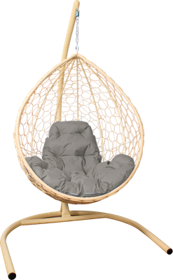 Кресло подвесное M-Group Капля / 11020509 (бежевый ротанг/серая подушка)