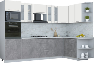 Кухонный гарнитур Интерлиния Мила Пластик 1.68x3.0 PR (зефирный/оксид темный/серый каспий)