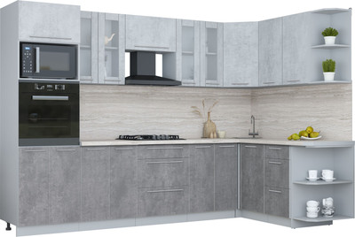 Кухонный гарнитур Интерлиния Мила Пластик 1.68x3.0 PR (оксид светлый/оксид темный/травертин серый)