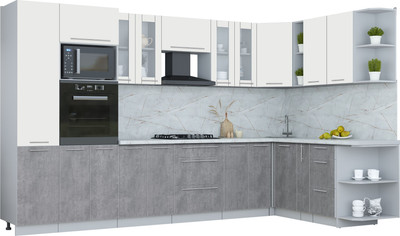 Кухонный гарнитур Интерлиния Мила Пластик 1.88x3.4 PR (зефирный/оксид темный/серый каспий)