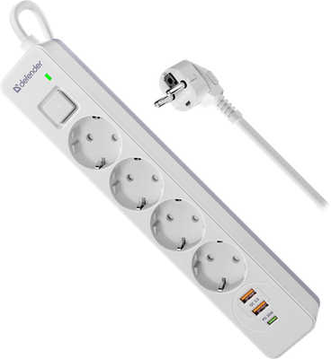 Сетевой фильтр Defender DFS 143 / 99434 (3м, 4 розетки, белый)