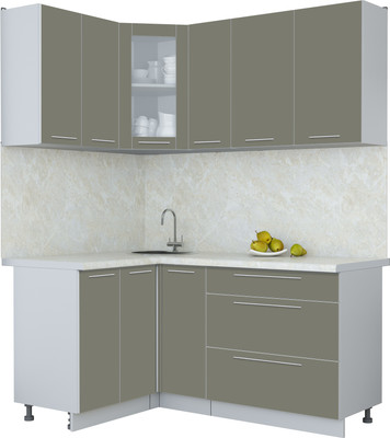 Кухонный гарнитур Интерлиния Мила Пластик 1.2x1.7 (кварцевый/кварцевый/опал светлый)