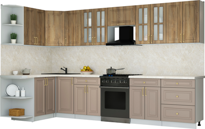 Кухонный гарнитур Интерлиния Мила Шато 1.5x3.4 LV (дуб вотан/луна/опал светлый)