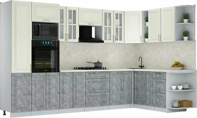 Кухонный гарнитур Интерлиния Мила Шато 1.88x3.4 ВТ PR (белый/керамика/опал светлый)