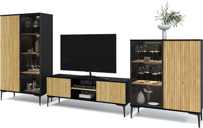 Горка для гостиной Interline Linea-A с подсветкой (дуб гринвич/черный)