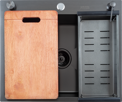 Мойка кухонная Futur FK 6050 Eco Embossing Pop-up Board plus (черный нано)
