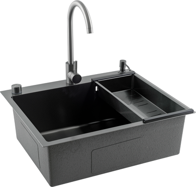 Мойка кухонная со смесителем Futur FK 6050 Eco Embossing Pop-up Mixer plus (черный нано)