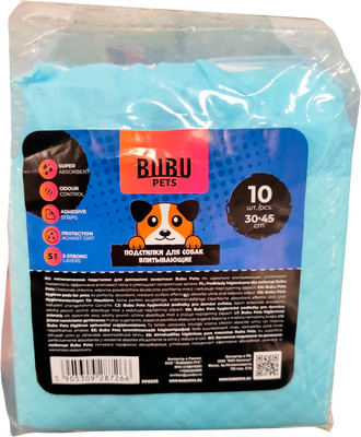 Одноразовая пеленка для животных Bubu Pets 30x45 / PP0002 (10шт, синий)