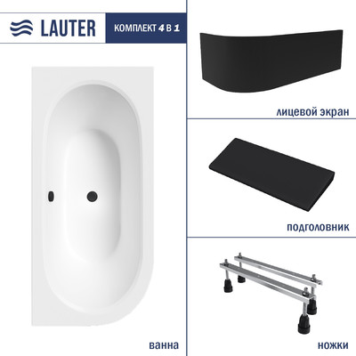 Ванна акриловая Lauter Bliss 180 P / 21201082P (с ножками, черным подголовником и черным лиц.экраном)