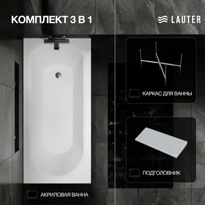 Ванна акриловая Lauter Haven 170 / 21202007 (с каркасом и серым подголовником)
