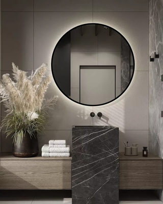 Зеркало Emze 90 / LED.UV.90.90.CHE.MOTION (черный с УФ-окантовкой и подсветкой)