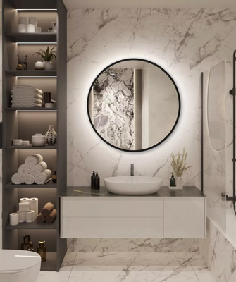 Зеркало Emze 90 / LED.UV.90.90.CHE.AF.4K (черный с УФ-окантовкой и подсветкой)