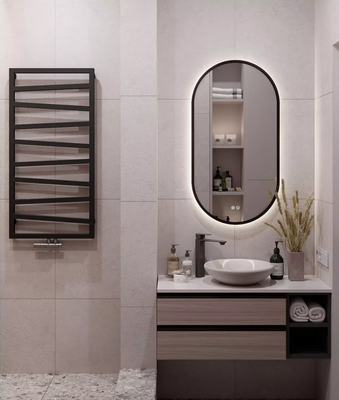 Зеркало Emze 50x100 / LED.UV.50.100.CHE.AF.4K (черный с УФ-окантовкой и подсветкой)