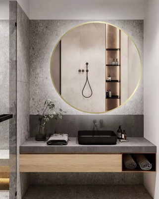 Зеркало Emze 90 / LED.UV.90.90.AUR.MOTION (золотой с УФ-окантовкой и подсветкой)