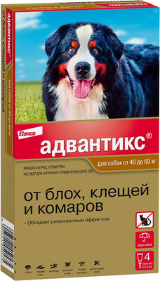 Капли от блох Elanco Адвантикс для собак 40-60кг (4 пипетки)