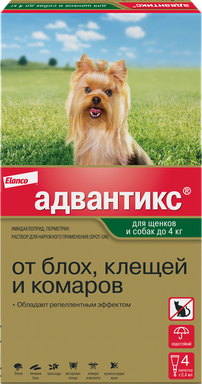 Капли от блох Elanco Адвантикс для собак до 4кг (4 пипетки)