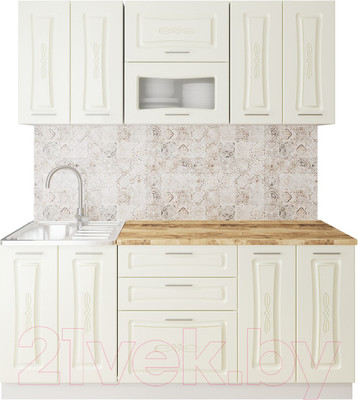 Кухонный гарнитур Артём-Мебель Адель со стеклом МДФ 1.8м (жемчуг матовый текстурный)