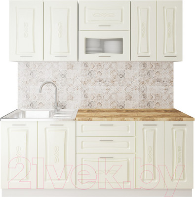 Кухонный гарнитур Артём-Мебель Адель со стеклом МДФ 2.0м (жемчуг матовый текстурный)