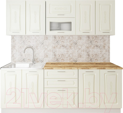 Кухонный гарнитур Артём-Мебель Адель со стеклом МДФ 2.2м (жемчуг матовый текстурный)