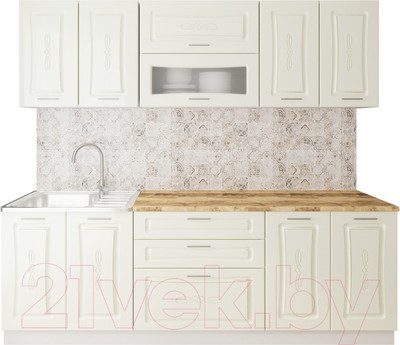 Кухонный гарнитур Артём-Мебель Адель со стеклом МДФ 2.4м (жемчуг матовый текстурный)