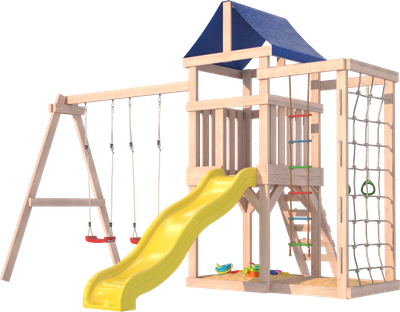 Игровой комплекс National Tree Company Fun Land для улицы и дачи с сеткой, стенкой и качелями / ДНПМ-6 (не окрашен)