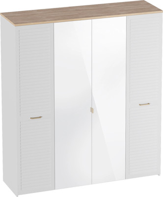 Шкаф Мебельград Гавана 4-хстворчатый 185.4x54.4x223 (дуб светлый натуральный/белый аляска/белый матовый)