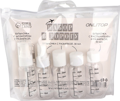 Набор флаконов для косметики Onlytop В чехле / 3735778 (5шт, белый/прозрачный)