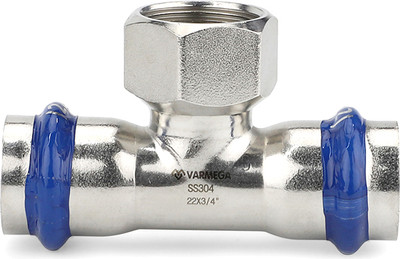 Тройник Varmega Inox Press раструбный с внутр. резьбой 22х1/2"х22 / VM720220422