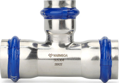 Тройник переходной Varmega Inox Press раструбный 28x22x28 / VM719282228