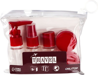 Набор флаконов для косметики Onlytop В чехле / 7583958 (6шт, прозрачный/бордовый)