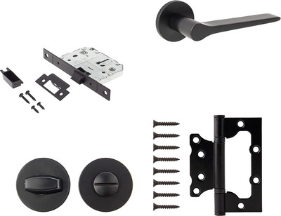Комплект дверной фурнитуры Code Deco Slim H-40137-BLM c фиксатором (матовый черный)