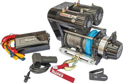 Лебедка электрическая Runva 12V 10000 lbs 4500кг двухмоторная / EWS10000SR (синтетический трос)