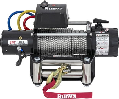 Лебедка электрическая Runva 12V 9500 lbs 4350кг / EWV9500S (стальной трос)