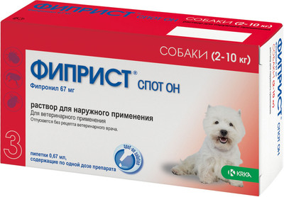 Капли от блох KRKA Фиприст спот он для собак 2-10кг (3 пипетки)