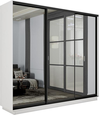 Шкаф-купе ТриЯ Румер-2 СШК 3.180.60-13.13.13 Н 3-х дверный (белый снег/зеркало/зеркало/зеркало/черный профиль)